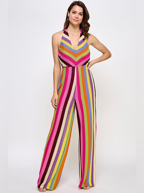 Milk & Honey Pants - Milk & Honey rainbow Stripe Halter Wide-Leg Jumpsuit nwot